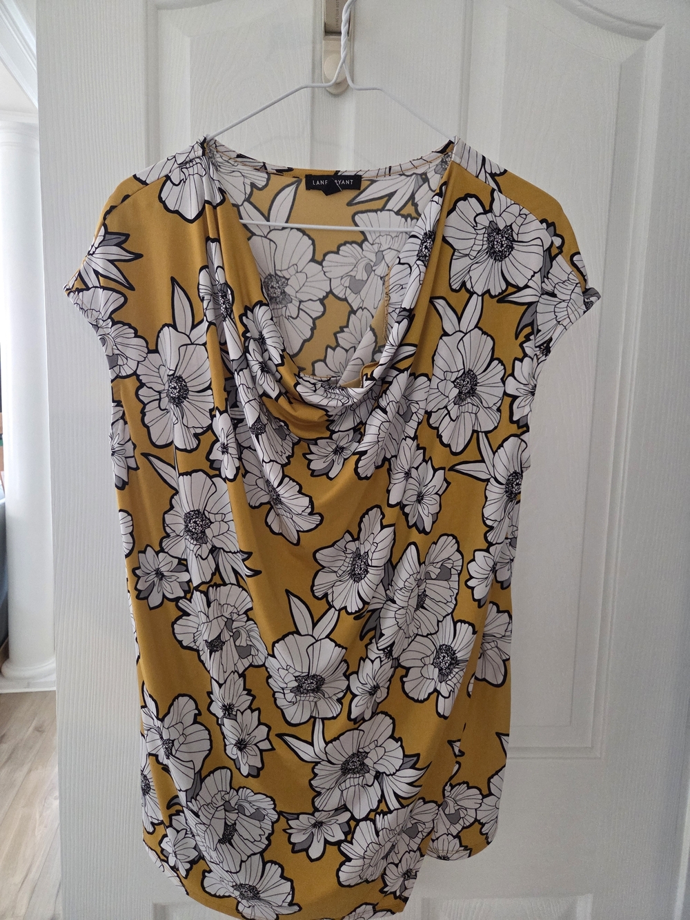 Lane Bryant Mustard Floral Draped Cowl Neck Tunic